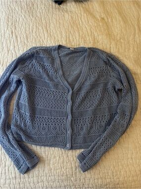 UNIQLO light  Blue Crochet Knit Button-Front Women's Cardigan Sweater
